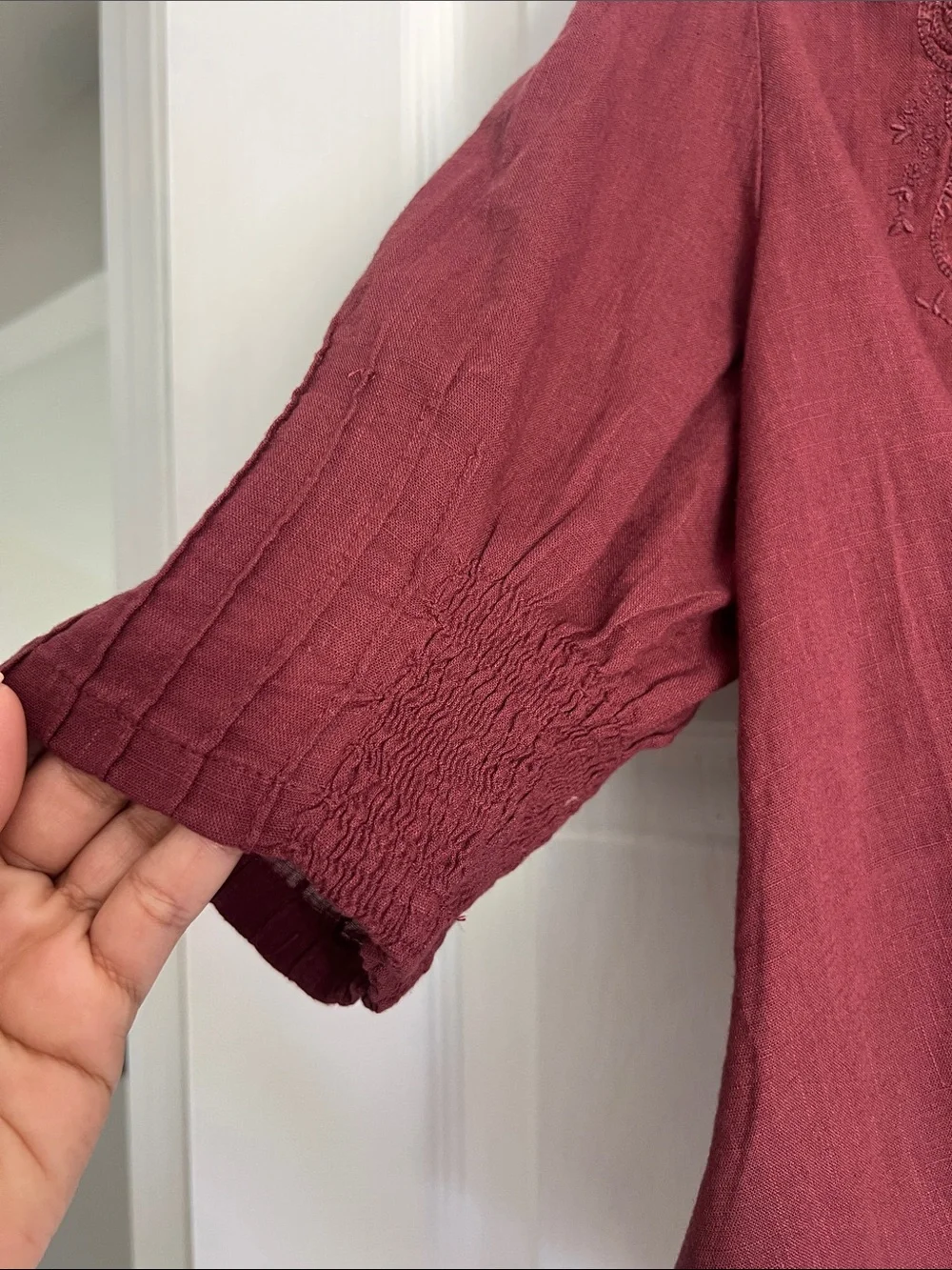 Free People Rosewood Button-Front Peasant Blouse